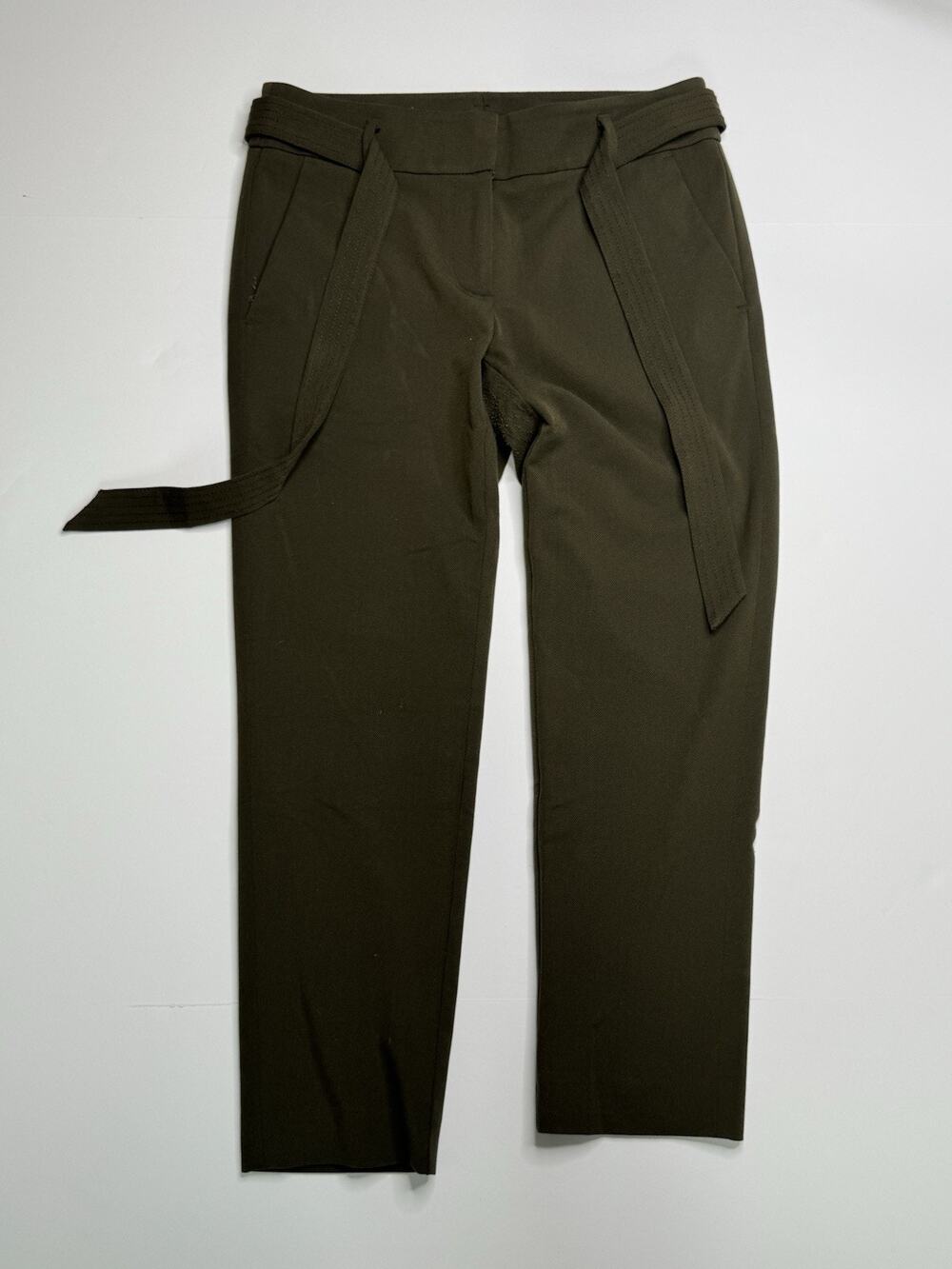LOFT Marisa Womens 0P Olive Green Tie Waist Straight Dress Pants Petite Slim